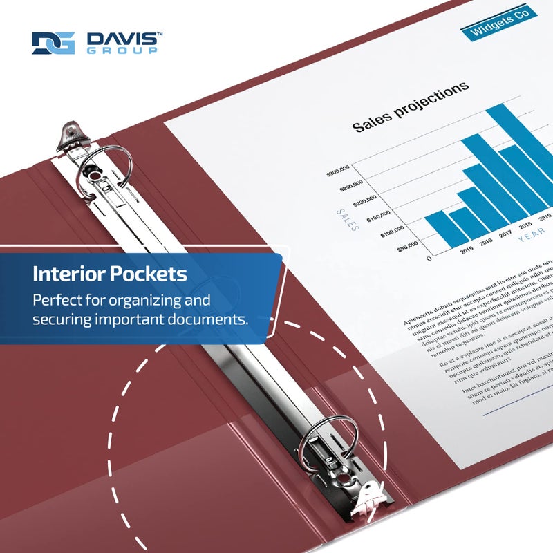 Davis Group مجلدات Easyview Premium ذات 3 حلقات مع أغطية شفافة وحلقات دائرية، مجلدات للمدرسة أو المكتب، 1 بوصة، عبوة من 6 قطع، عنابي - Image 5